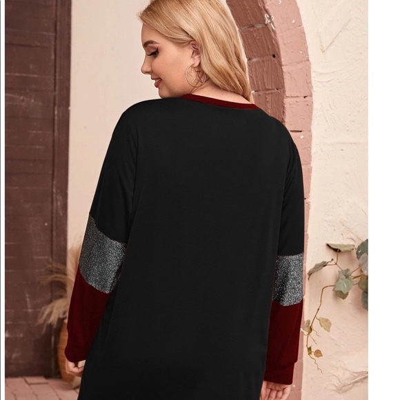 SHEIN Plus Spliced Glitter Pocket Color Block Tee - Picture 2 of 5